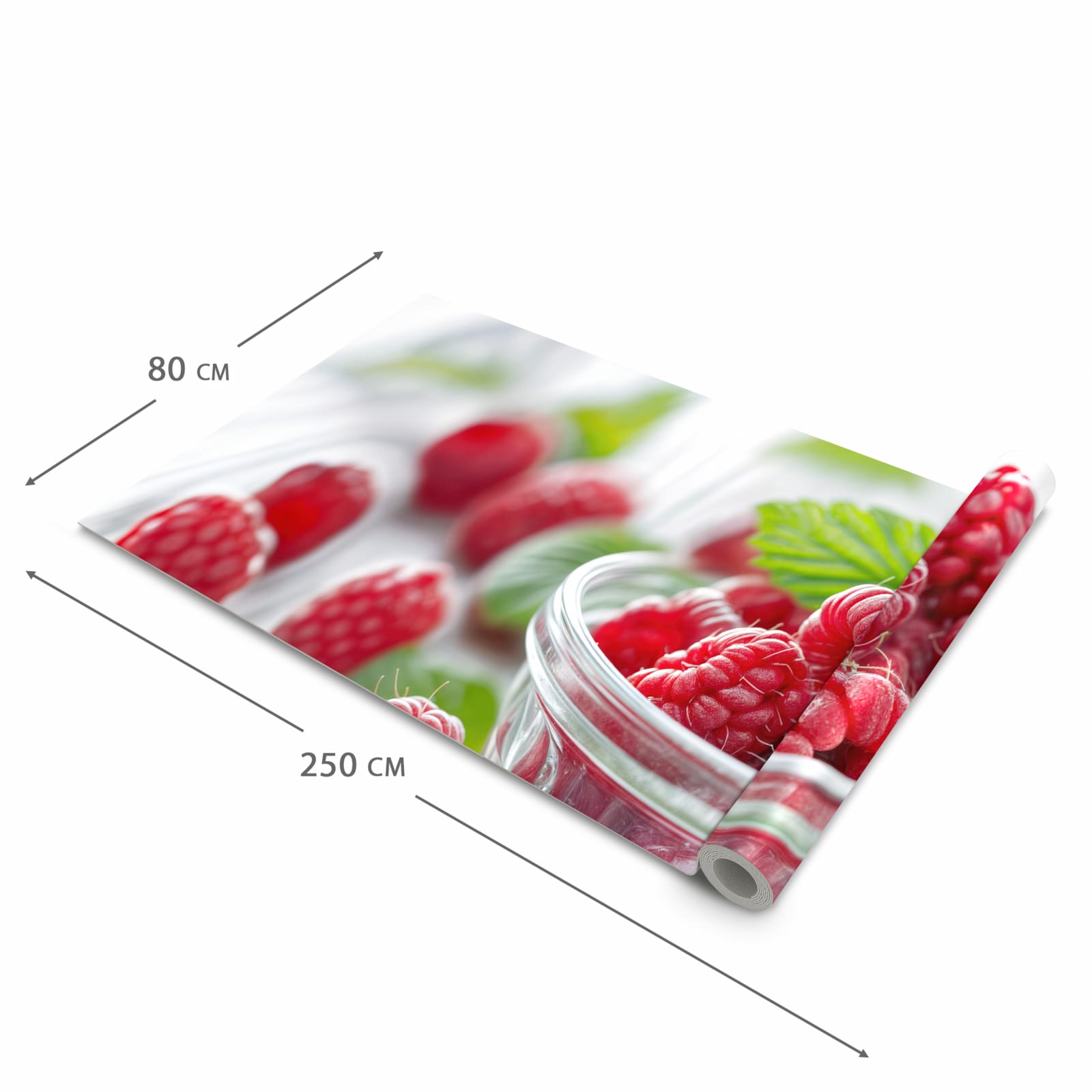 Fleckenresistenter waschbarer Läufer Küche mit Motiv Frische Himbeeren in der Grösse 80x300 cm