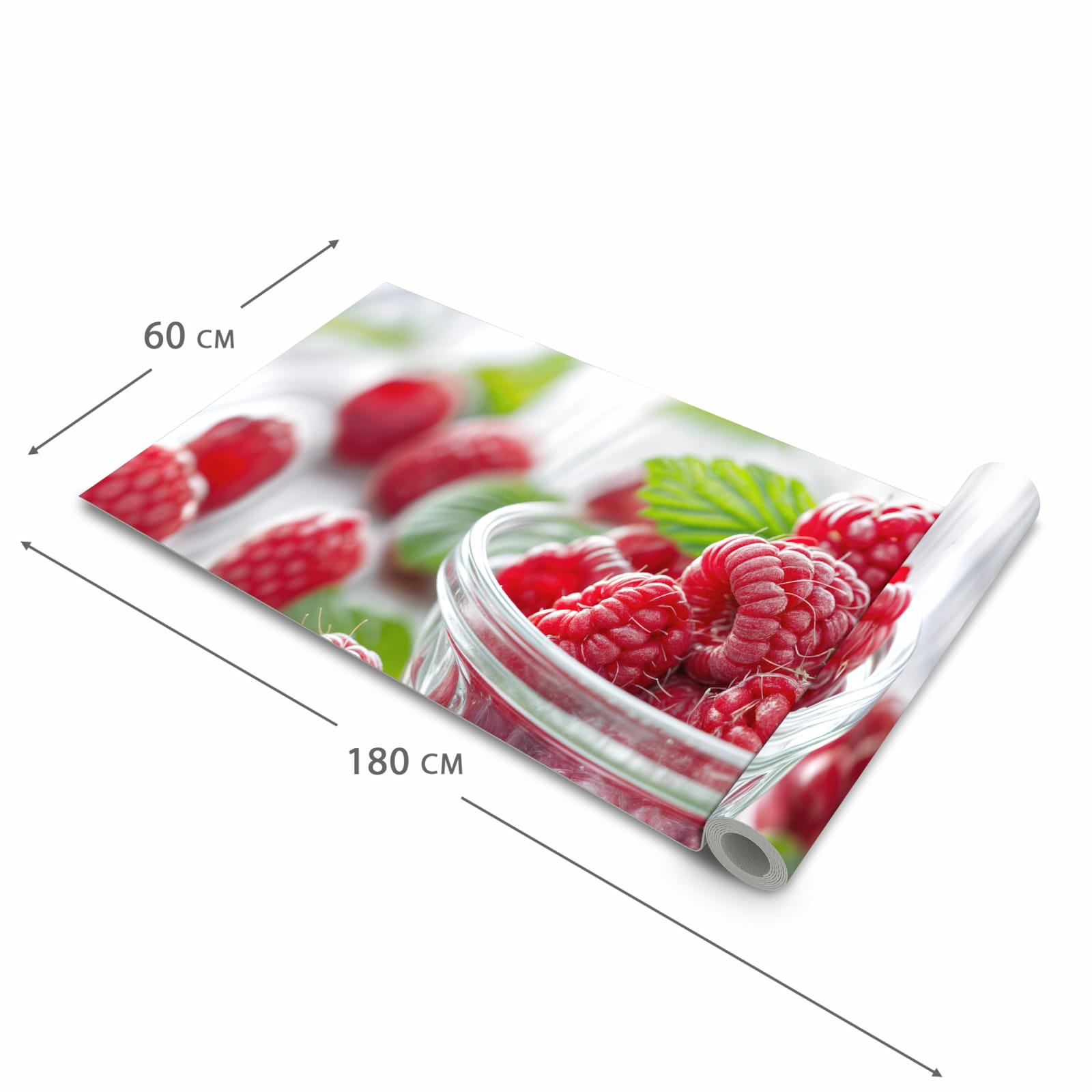 Zeitsparender Küchenläufer mit Motiv Frische Himbeeren in der Grösse 80x300 cm