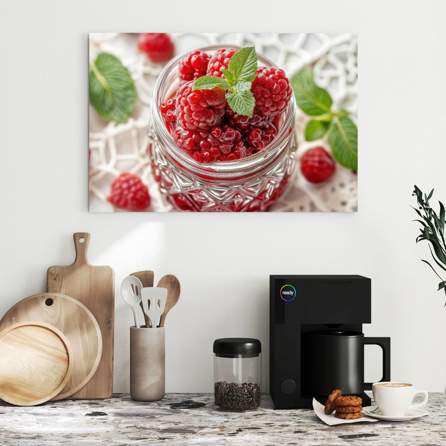 Maße Metall Magnettafel - Glas mit Himbeeren