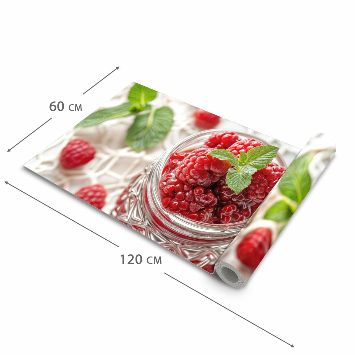 Waschbarer rutschfester Küchenläufer mit Motiv Himbeerglas in der Grösse 80x280 cm