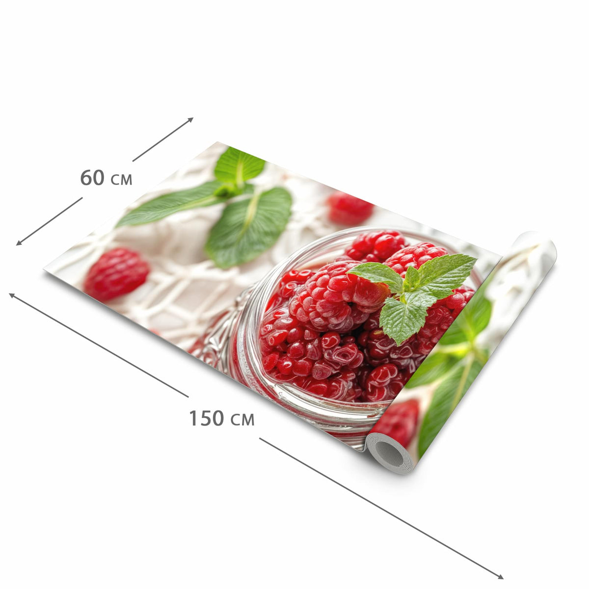 Pflegeleichter moderner Küchenläufer mit Motiv Himbeerglas in der Grösse 80x280 cm