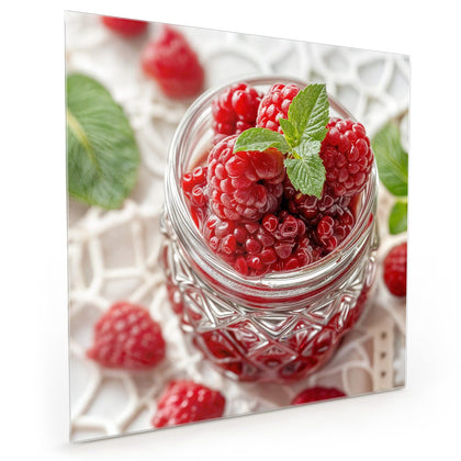 Küchenrückwand mit dem Motiv Glas mit Himbeeren