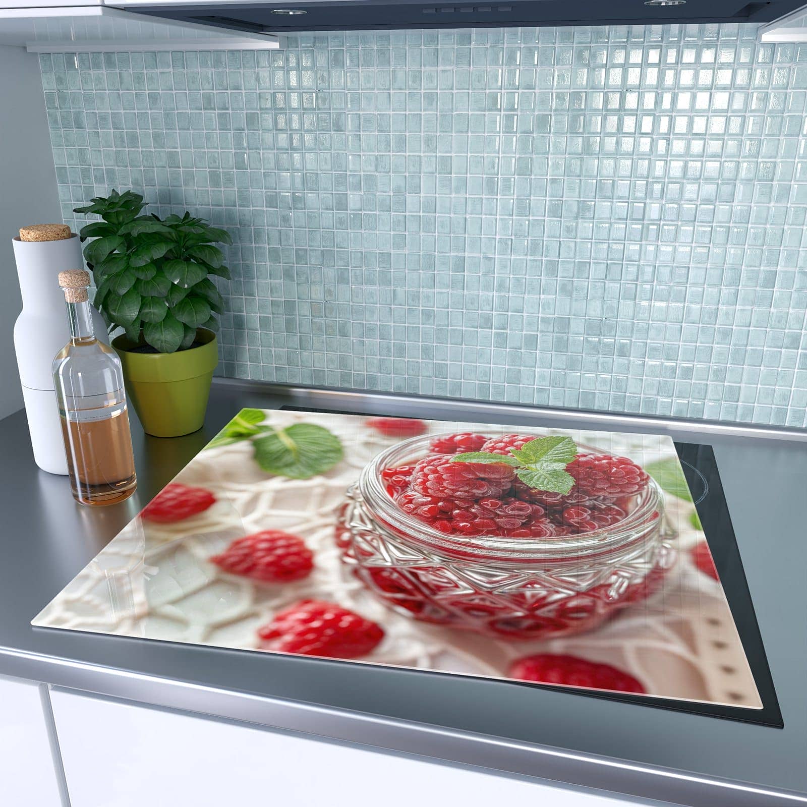 1-teilige Abdeckung für Herdplatte mit Glas mit Himbeeren-Motiv auf dem Ceranfeld