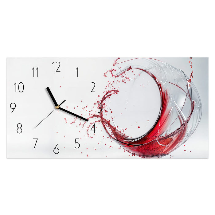 Wanduhr Rotwein Spritzer aus Glas – Querformat 60 × 30 cm mit Ziffernblatt Elegant