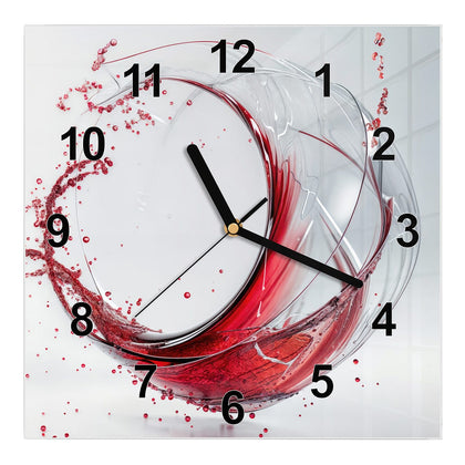 Wanduhr Quadratisch mit dem Motiv Wirbelnder Rotwein