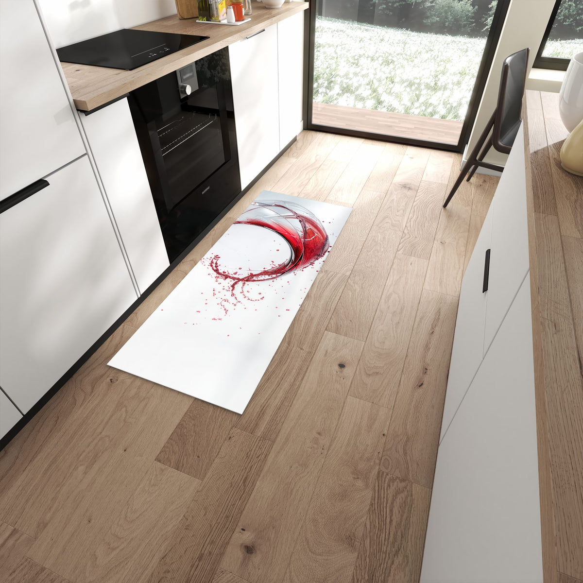 Hygienischer Küchenteppich mit Motiv Rotwein Spritzer in moderner Küche #grösse_60 x 150 cm