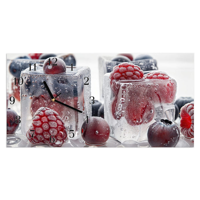 Wanduhr Gefrorene Beeren aus Glas – Querformat 60 × 30 cm mit Ziffernblatt Klassisch