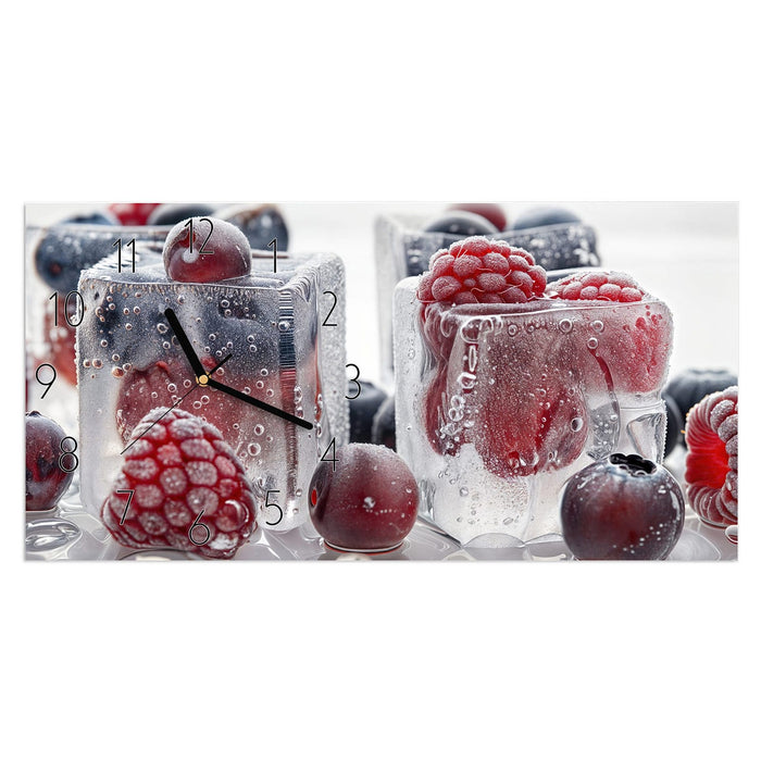 Wanduhr Gefrorene Beeren aus Glas – Querformat 60 × 30 cm mit Ziffernblatt Elegant