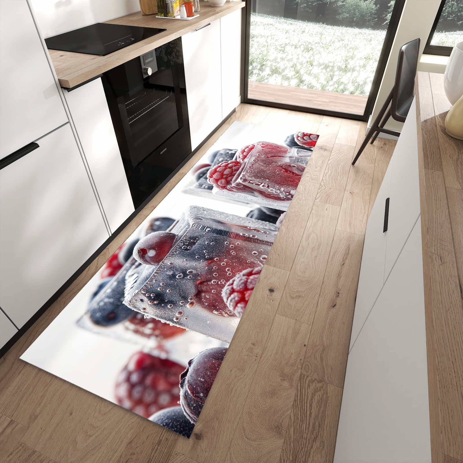 Flacher Küchenteppich mit Motiv Gefrorene Beeren in moderner Küche