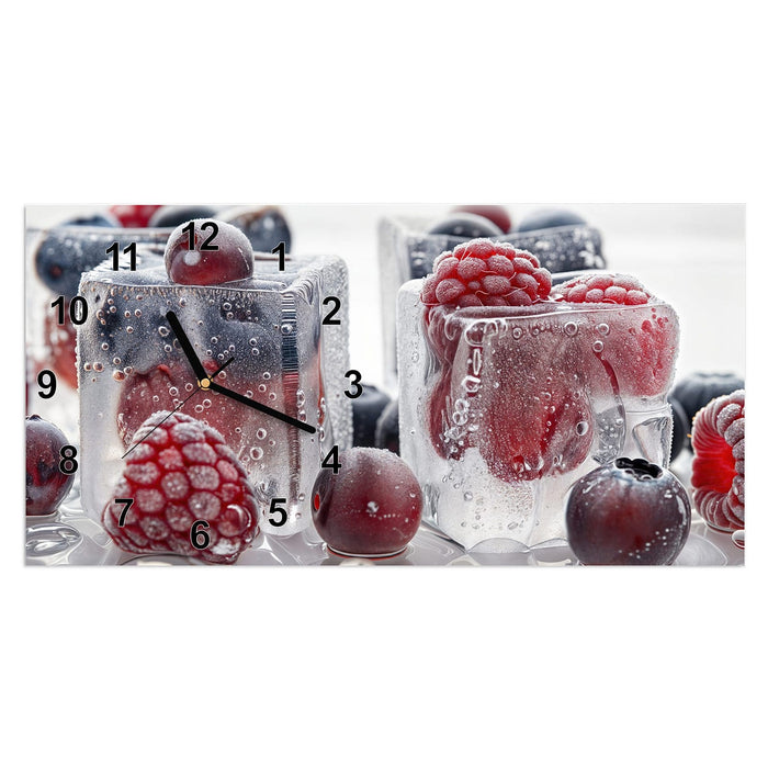 Wanduhr Gefrorene Beeren aus Glas – Querformat 60 × 30 cm mit Ziffernblatt Modern