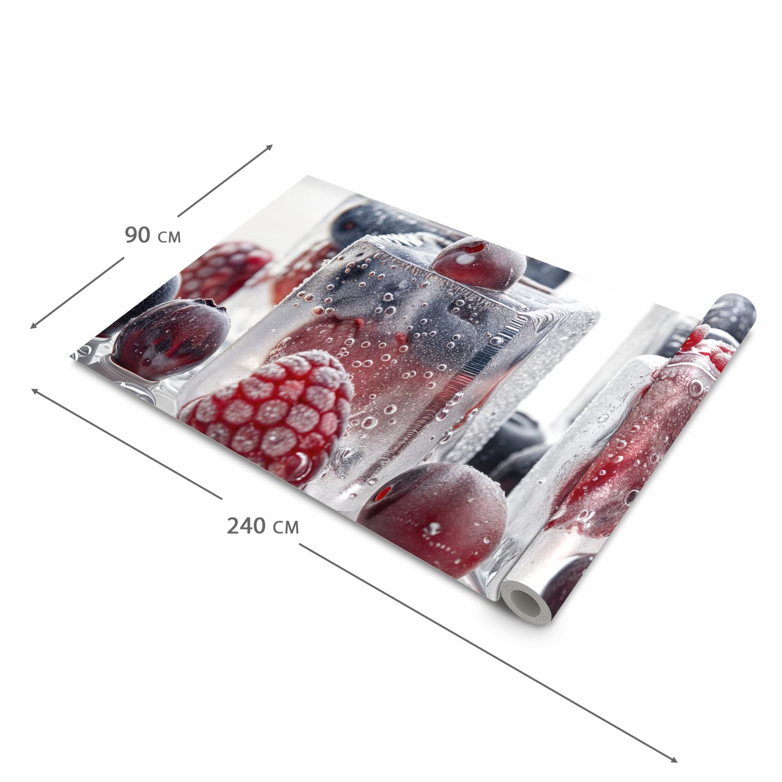 Waschbarer Küchenteppich mit Motiv Gefrorene Beeren in der Grösse 80x280 cm für sichere Aufbewahrung