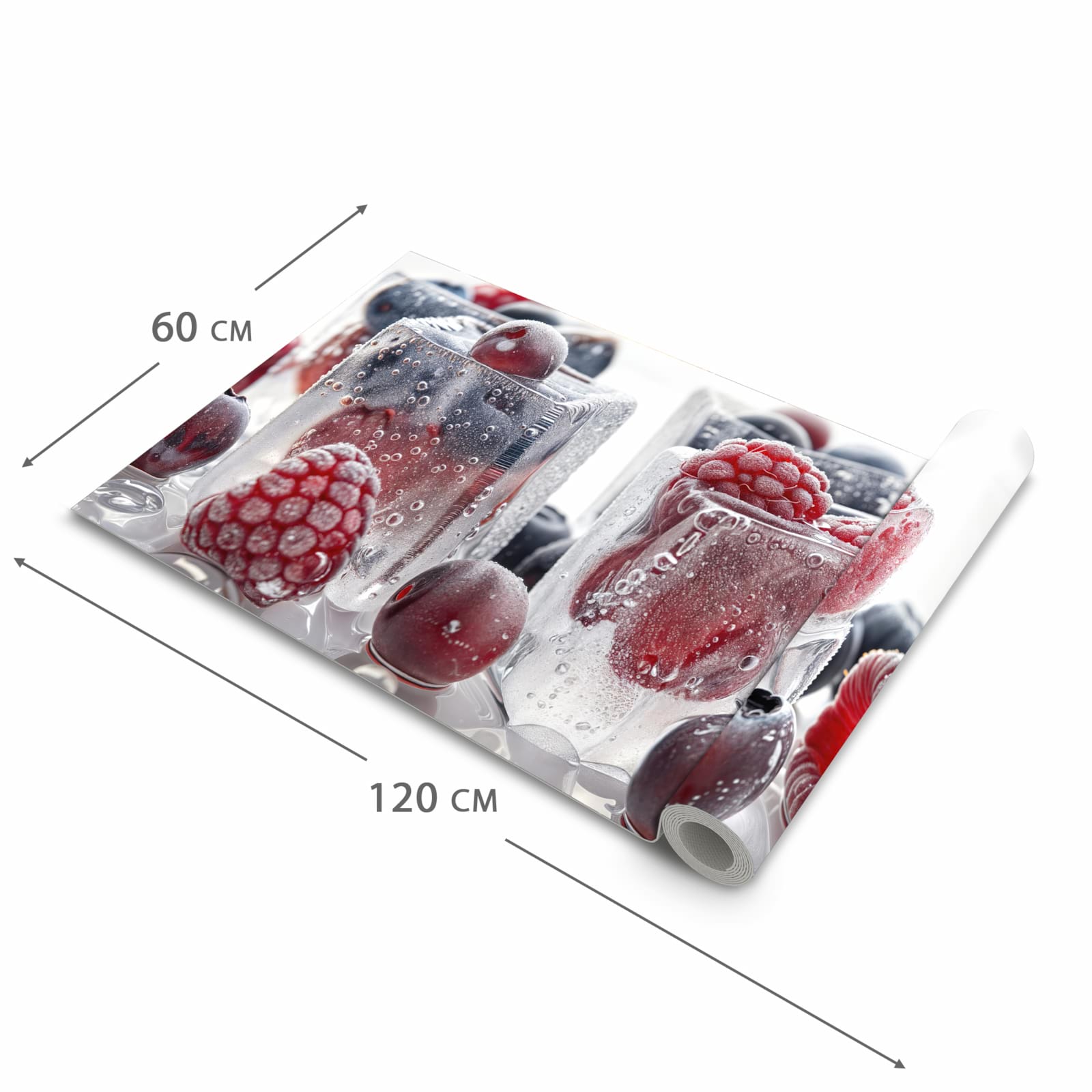 Waschbarer dünner Küchenteppich mit Motiv Gefrorene Beeren in der Grösse 80x250 cm