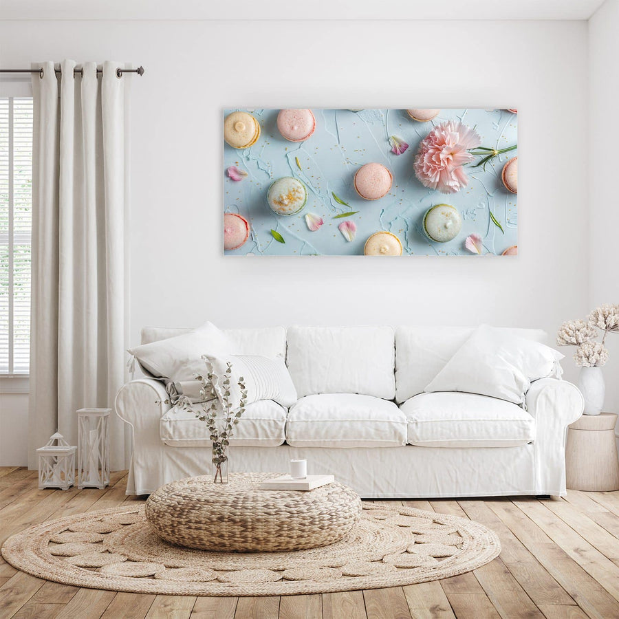 Maße Wandbild - Macarons mit Nelke - Querformat