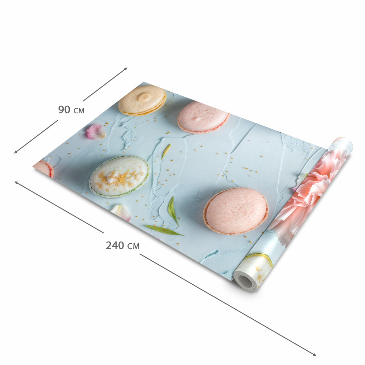 Rutschfester dünner Teppich mit Motiv Französische Macarons in der Grösse 80x250 cm, einfach zu reinigen