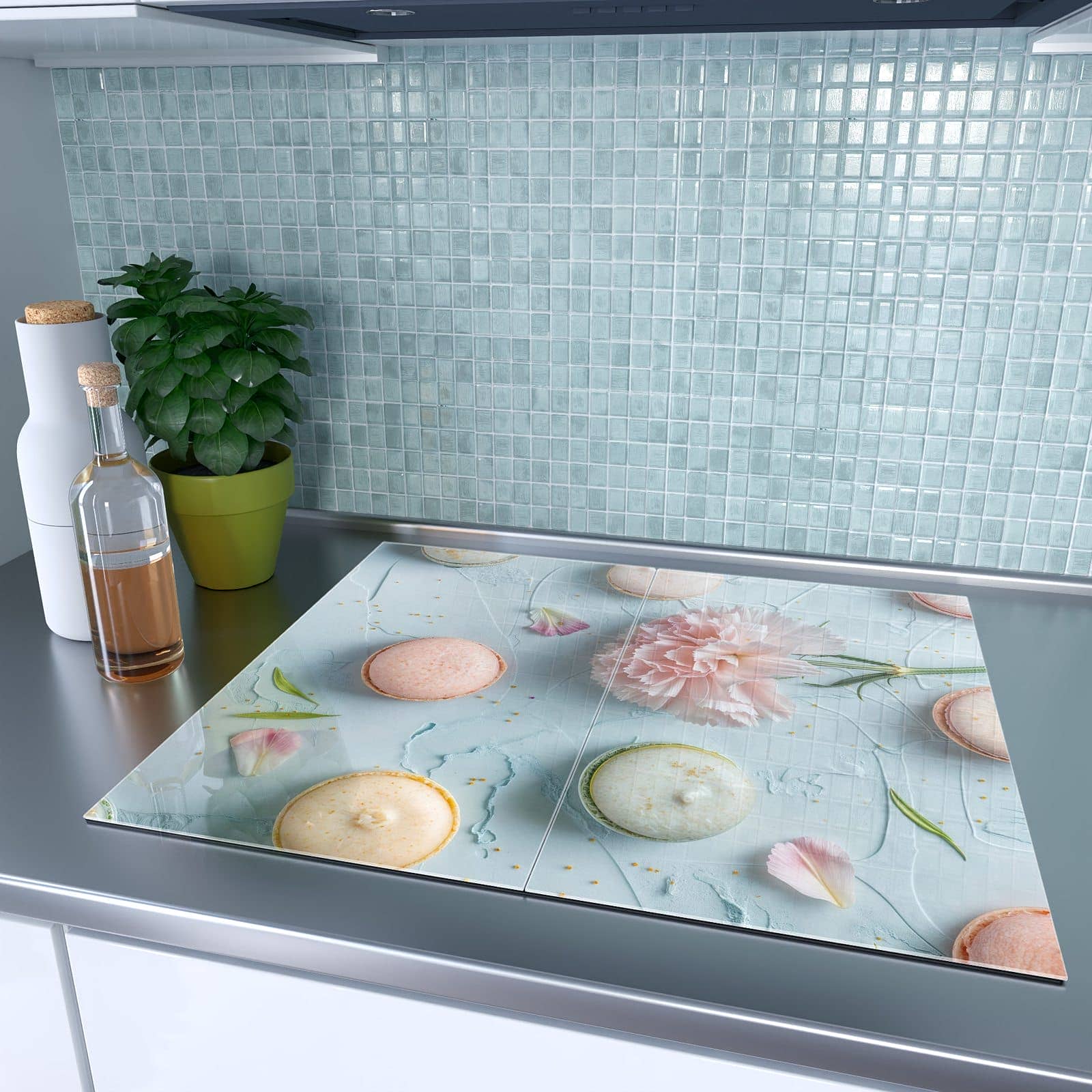 2-teilige Glasplatte für Herd mit Französische Macarons-Motiv auf dem Ceranfeld