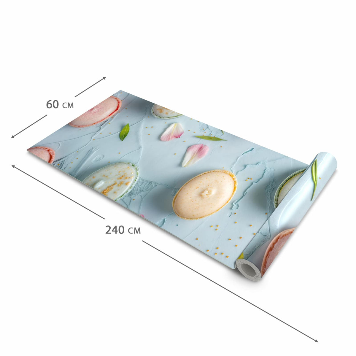 Wasserabweisender Küchenläufer mit Motiv Französische Macarons in der Grösse 80x250 cm