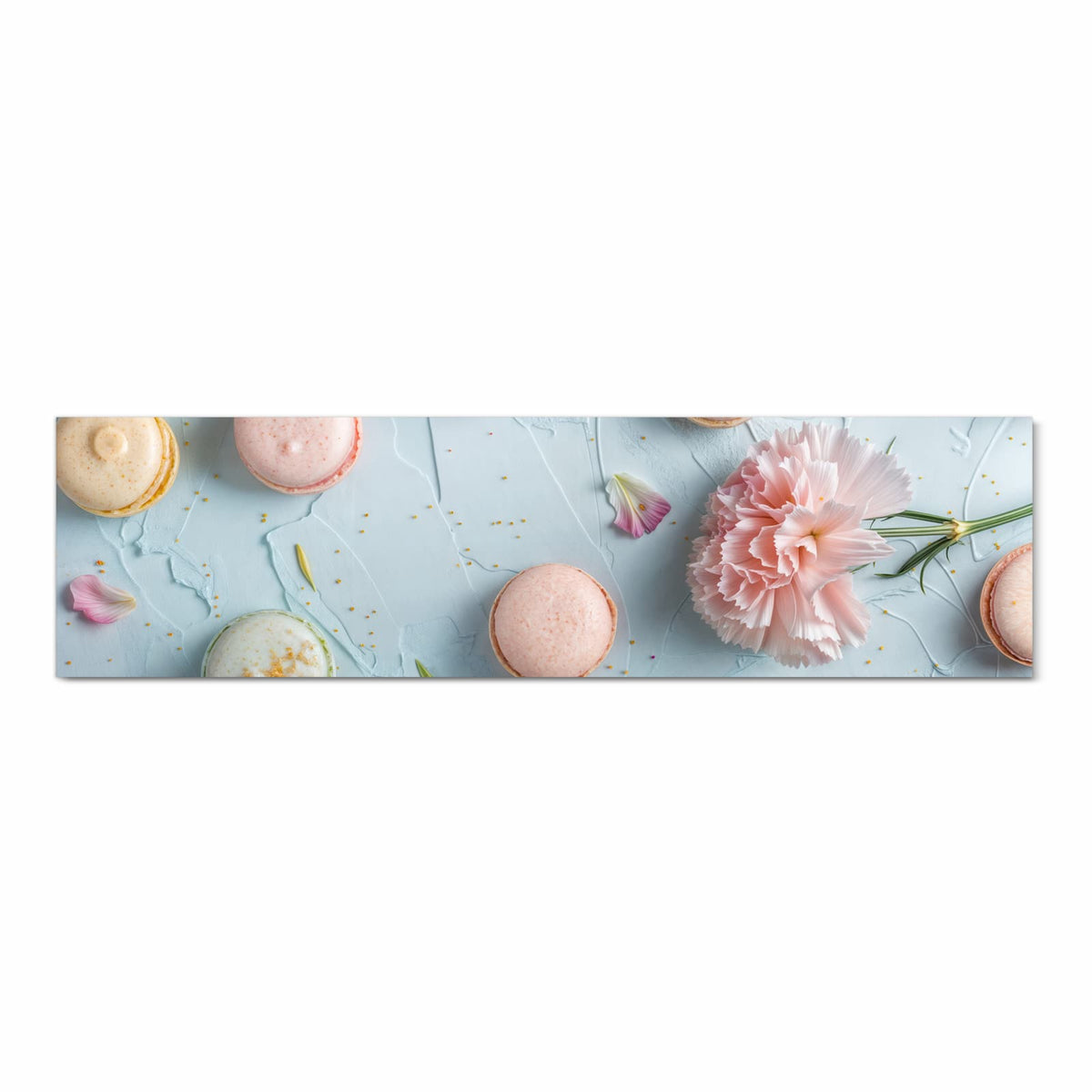 Formstabiler Bodenläufer Teppich mit Motiv Französische Macarons in Frontansicht