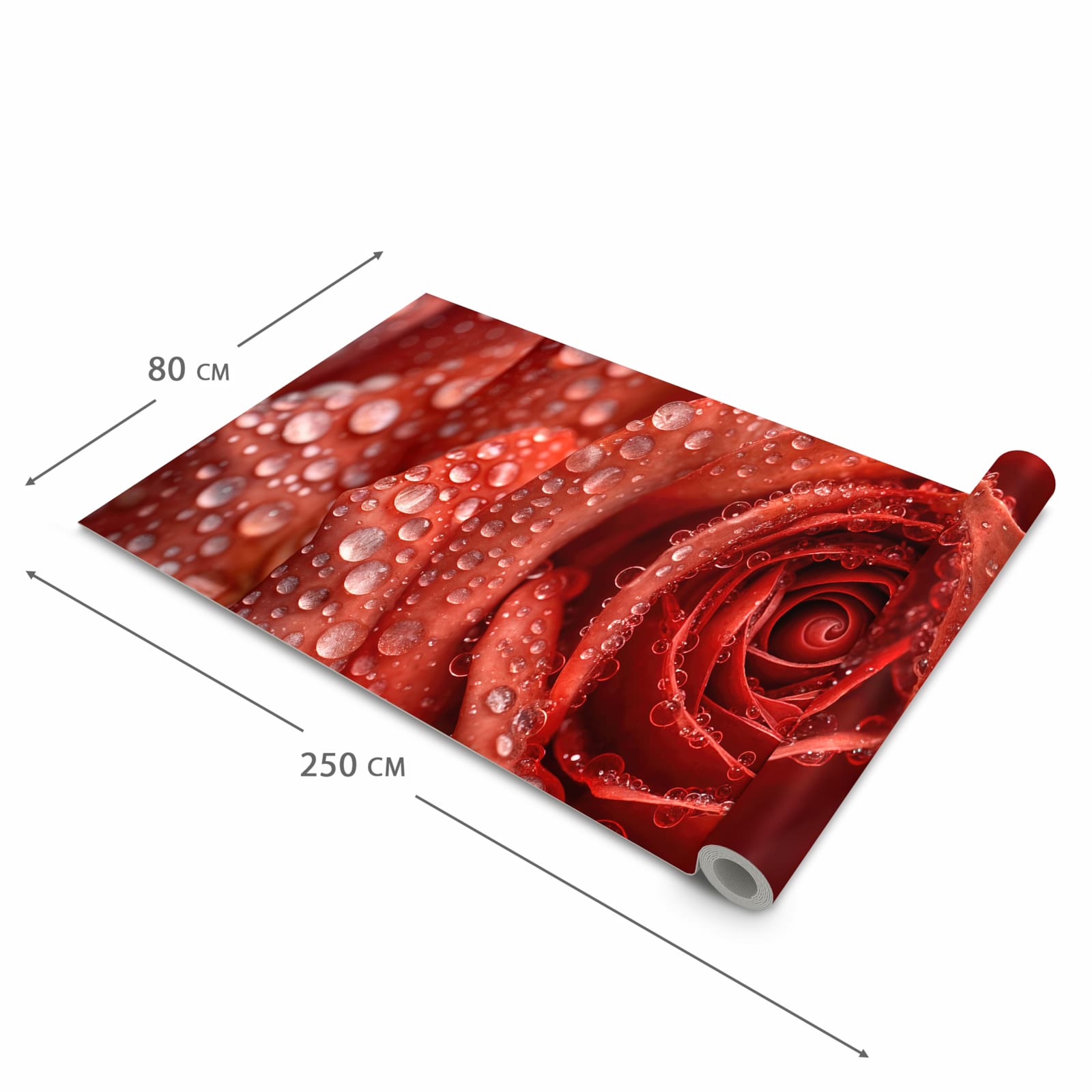 Farbbeständiger Küchenteppich mit Motiv Wassertropfen Rose in der Grösse 80x250 cm