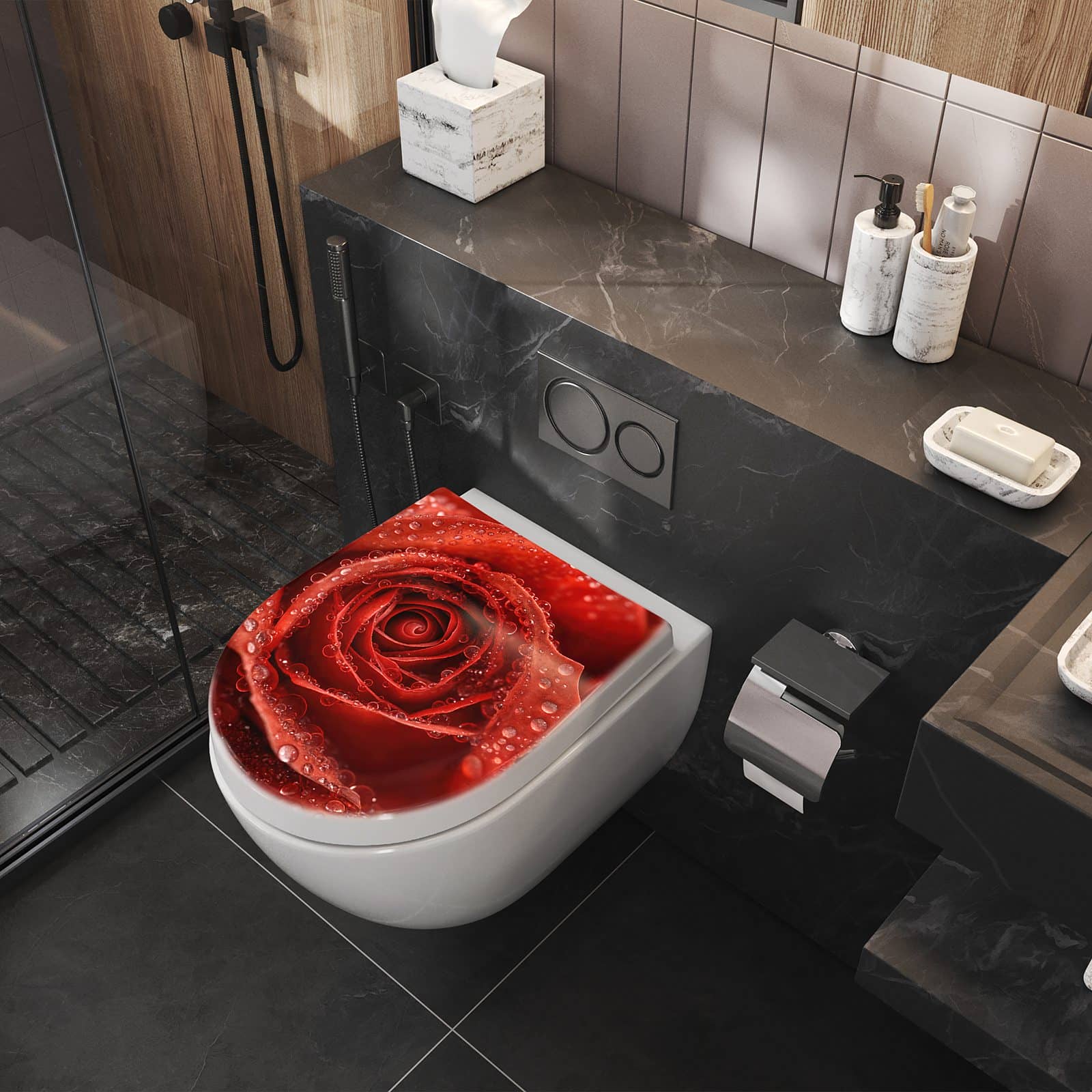 WC-Sitz mit Absenkautomatik Wassertropfen Rose