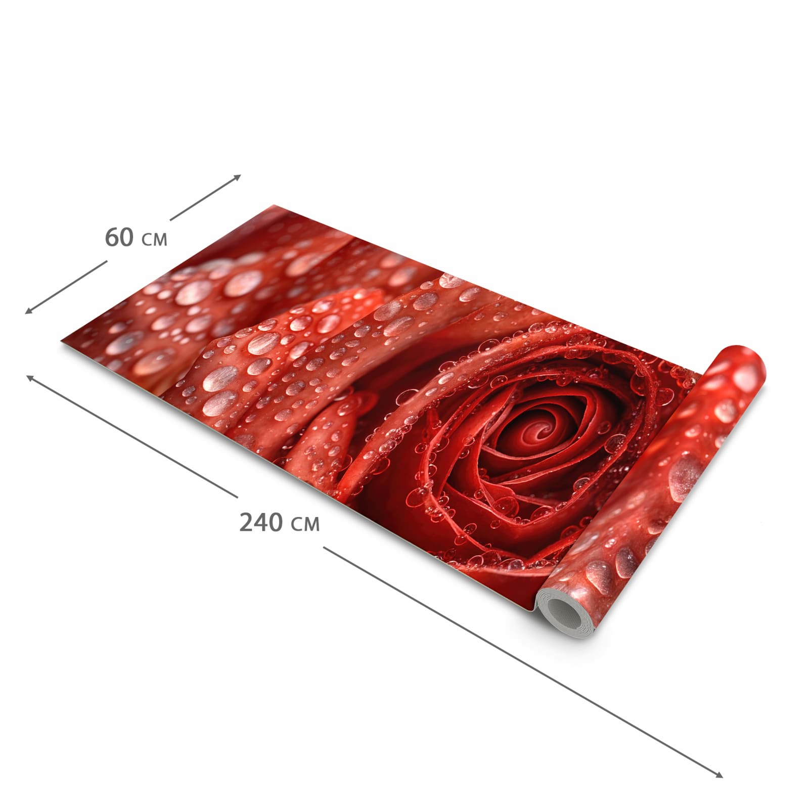 Rutschfester Küchenteppich mit Motiv Wassertropfen Rose in der Größe 80x200 cm