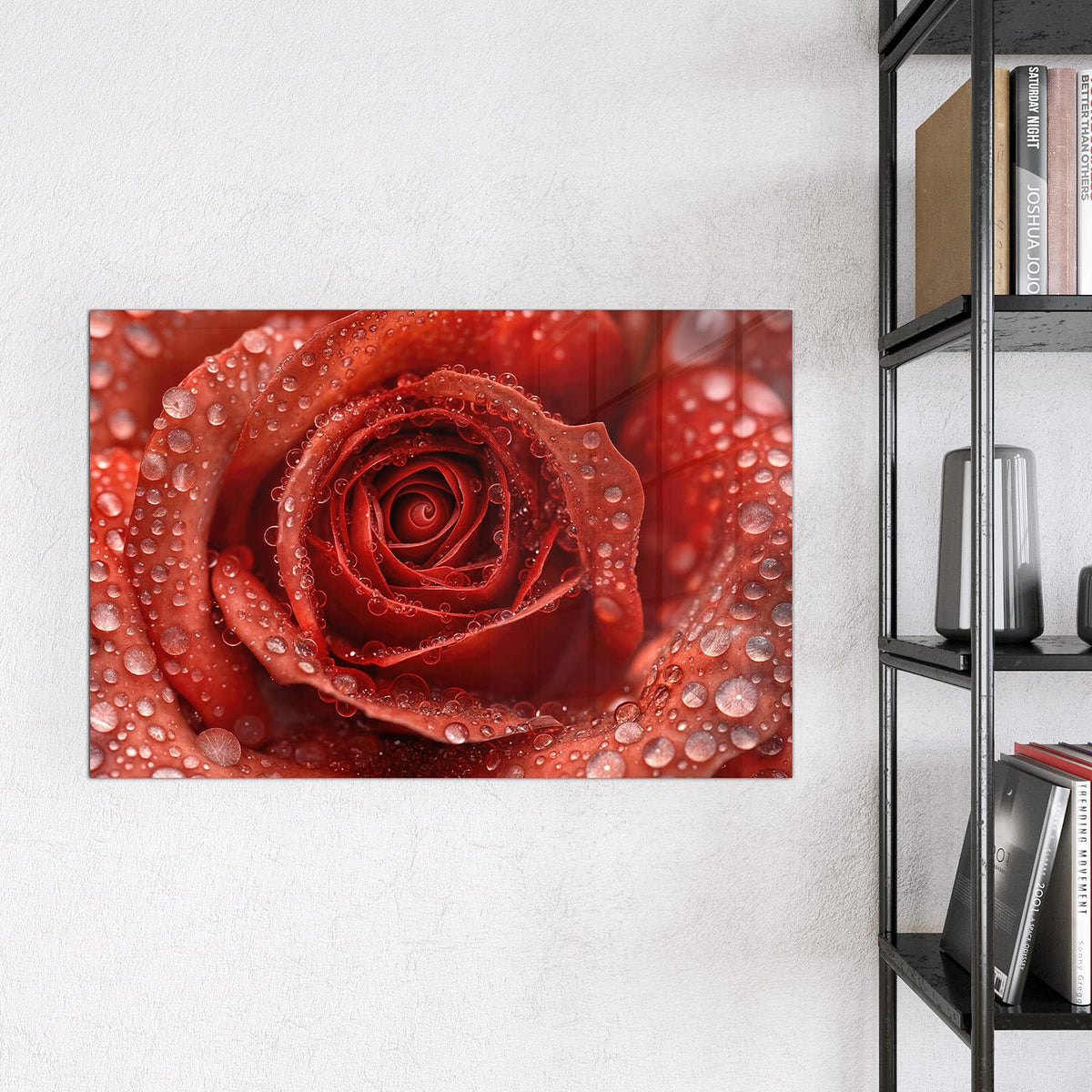 Magnettafel - Rote Rose mit Tropfen – Rote Rose voller Wassertropfen