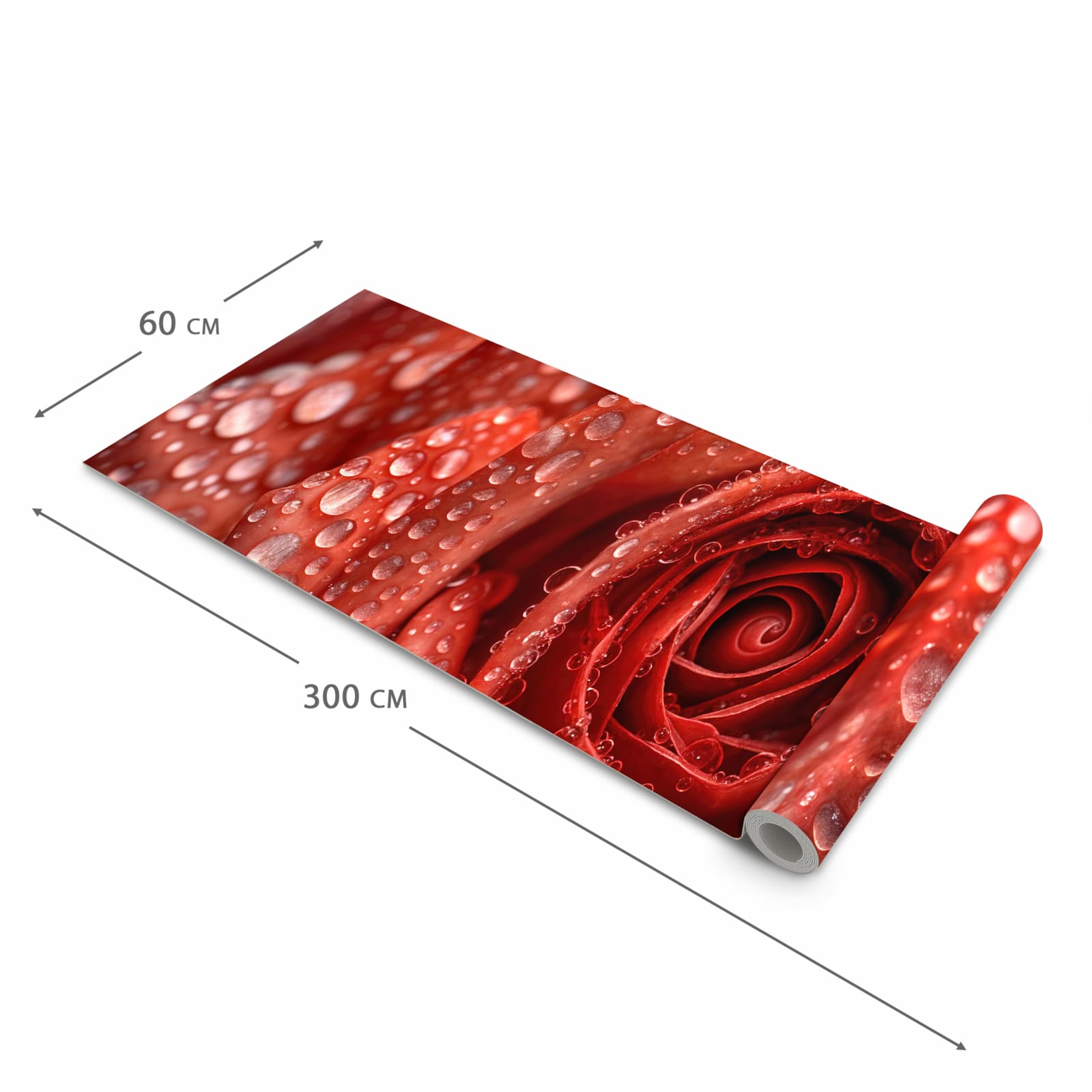 Bodenschonender Küchenteppich mit Motiv Wassertropfen Rose in der Grösse 80x200 cm