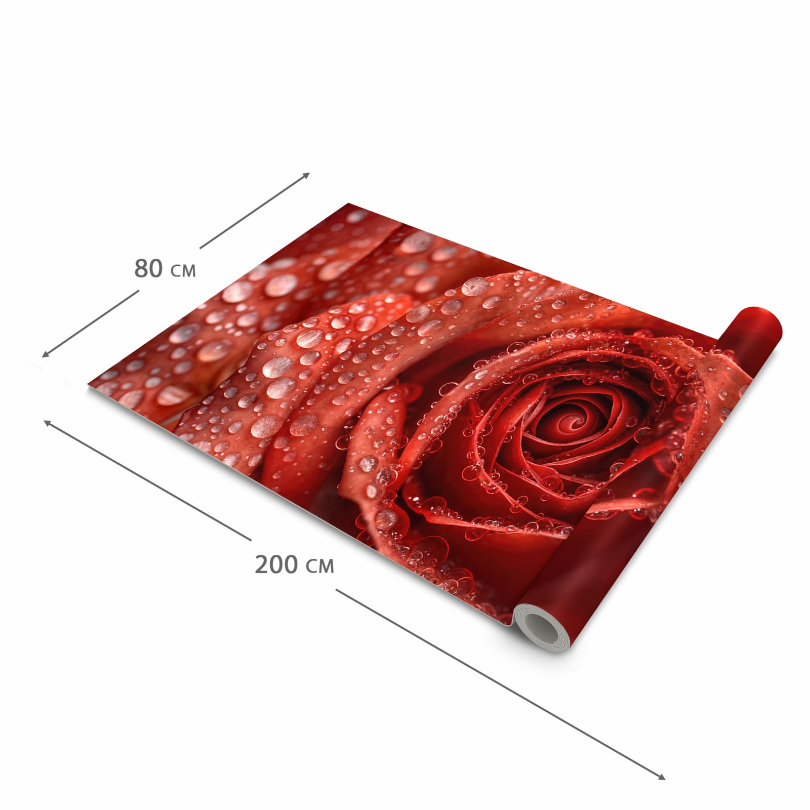 Bodenschonender Küchenteppich mit Motiv Wassertropfen Rose in der Grösse 80x250 cm