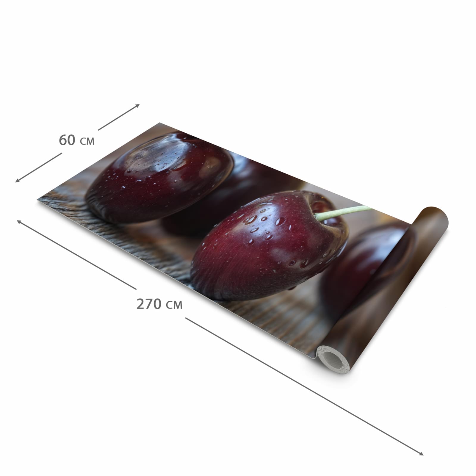 Fleckenresistenter Küchenläufer mit Motiv Frische Kirschen in der Grösse 80x200 cm