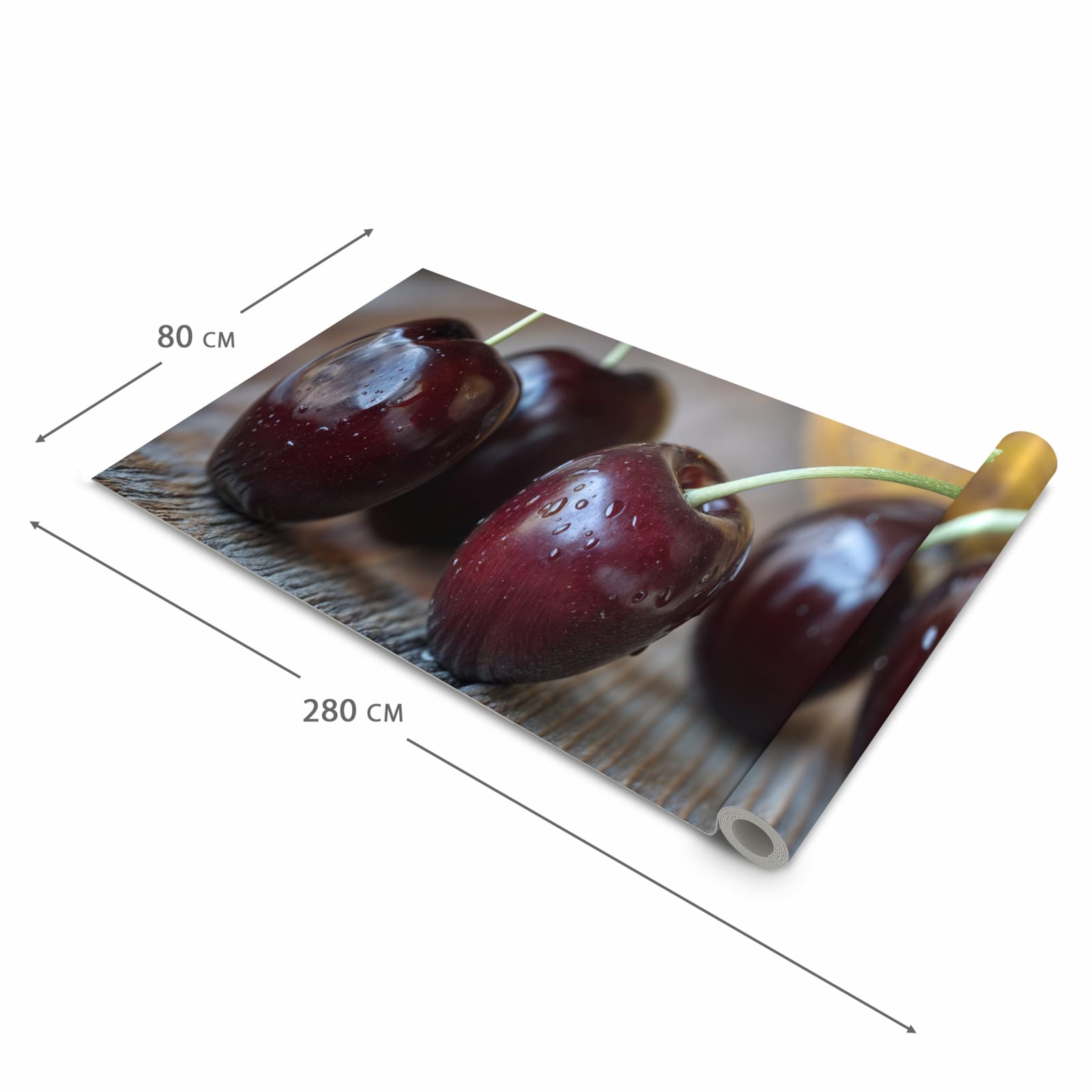 Flacher rutschfester Küchenläufer mit Motiv Frische Kirschen in der Grösse 80x200 cm