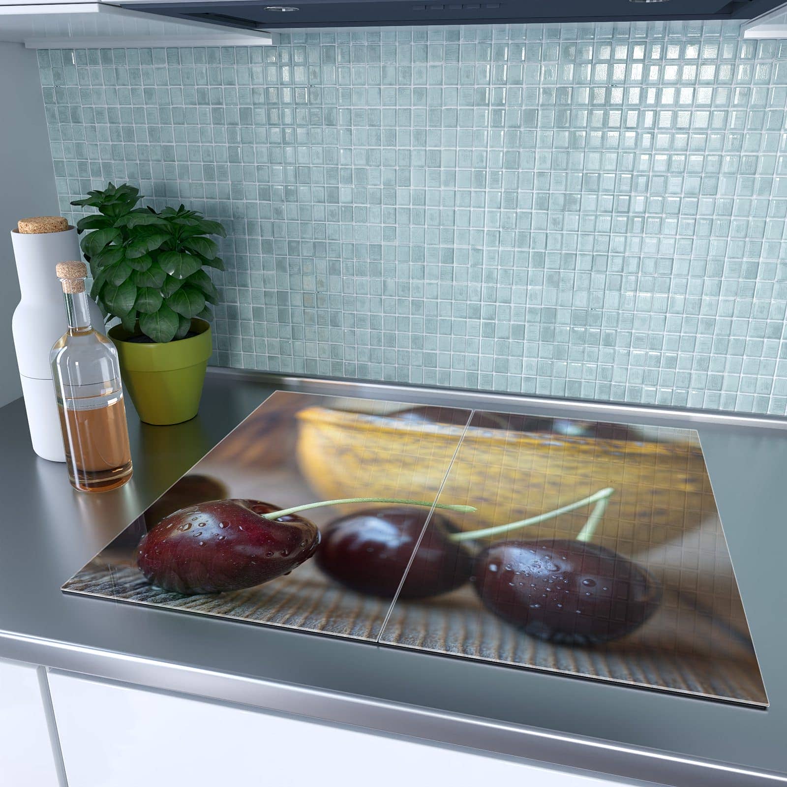 2-teilige Ceranfeldabdeckungen mit Frische Kirschen-Motiv auf dem Ceranfeld