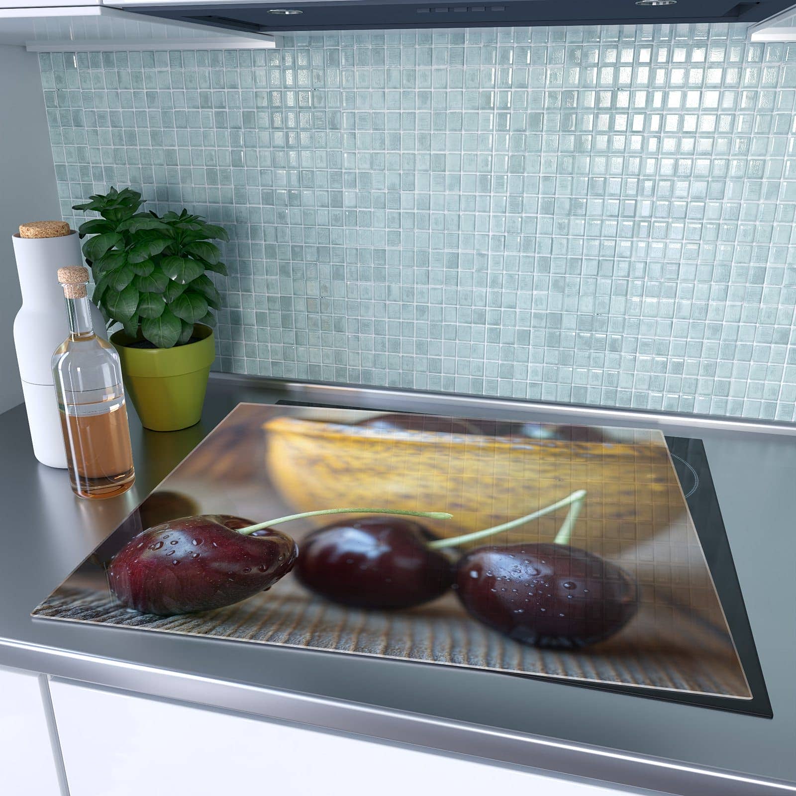 1-teilige Glasplatte für Herd mit Frische Kirschen-Motiv auf dem Ceranfeld