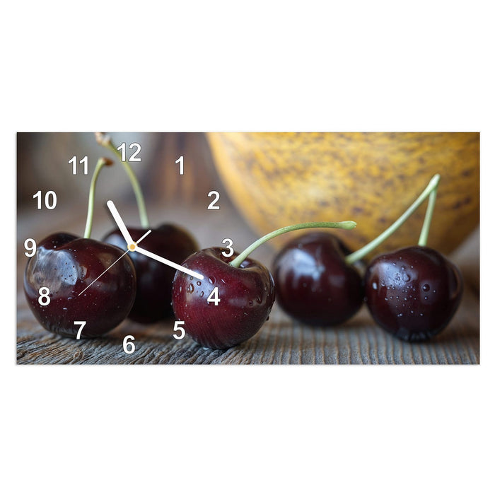 Wanduhr Süße Kirschen aus Glas – Querformat 60 × 30 cm mit Ziffernblatt Modern