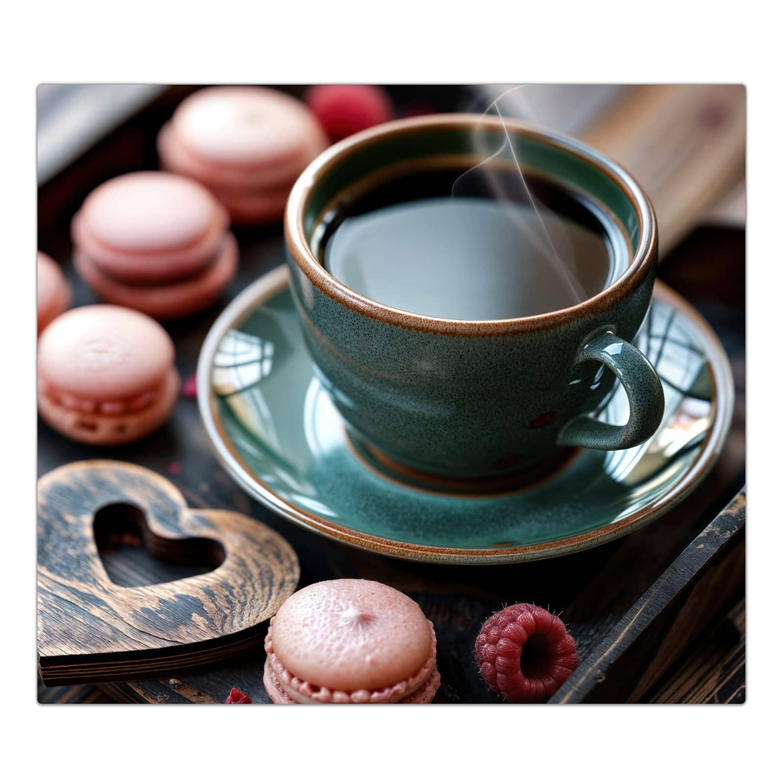 1-teilige Ceranfeld Abdeckplatten mit Kaffeepause Macarons-Motiv in der Frontansicht