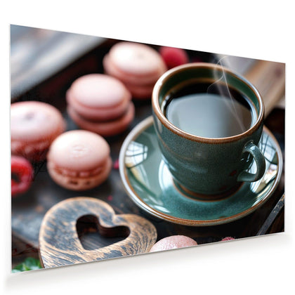 Wandbild mit dem Motiv Kaffee mit Macarons