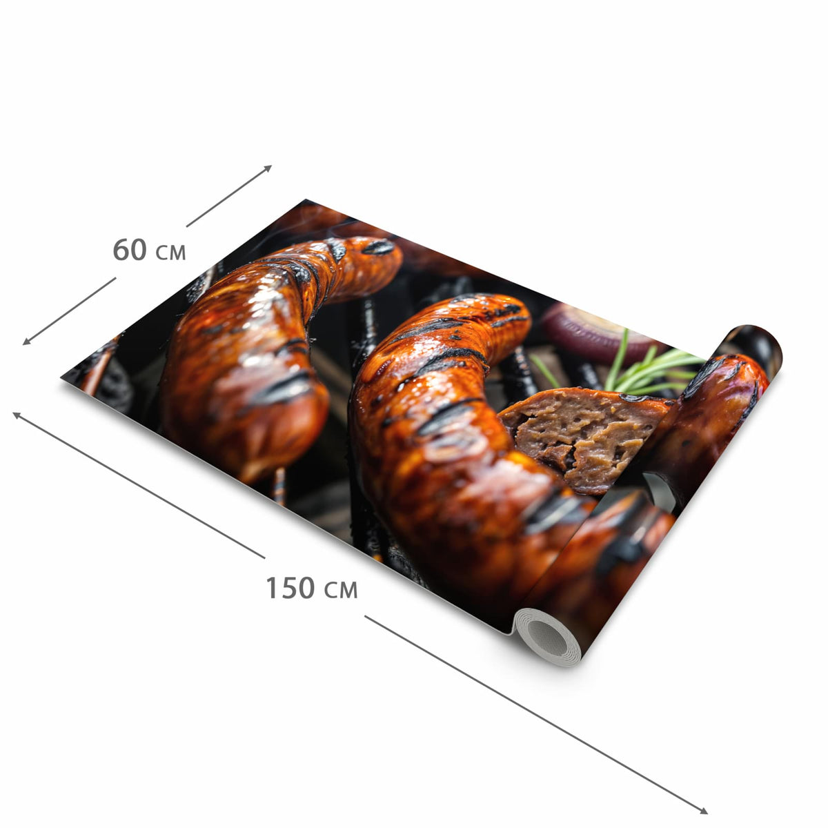 Schmutzabweisender Küchenläufer mit Motiv Grillwurst B B Q in der Grösse 60x90 cm