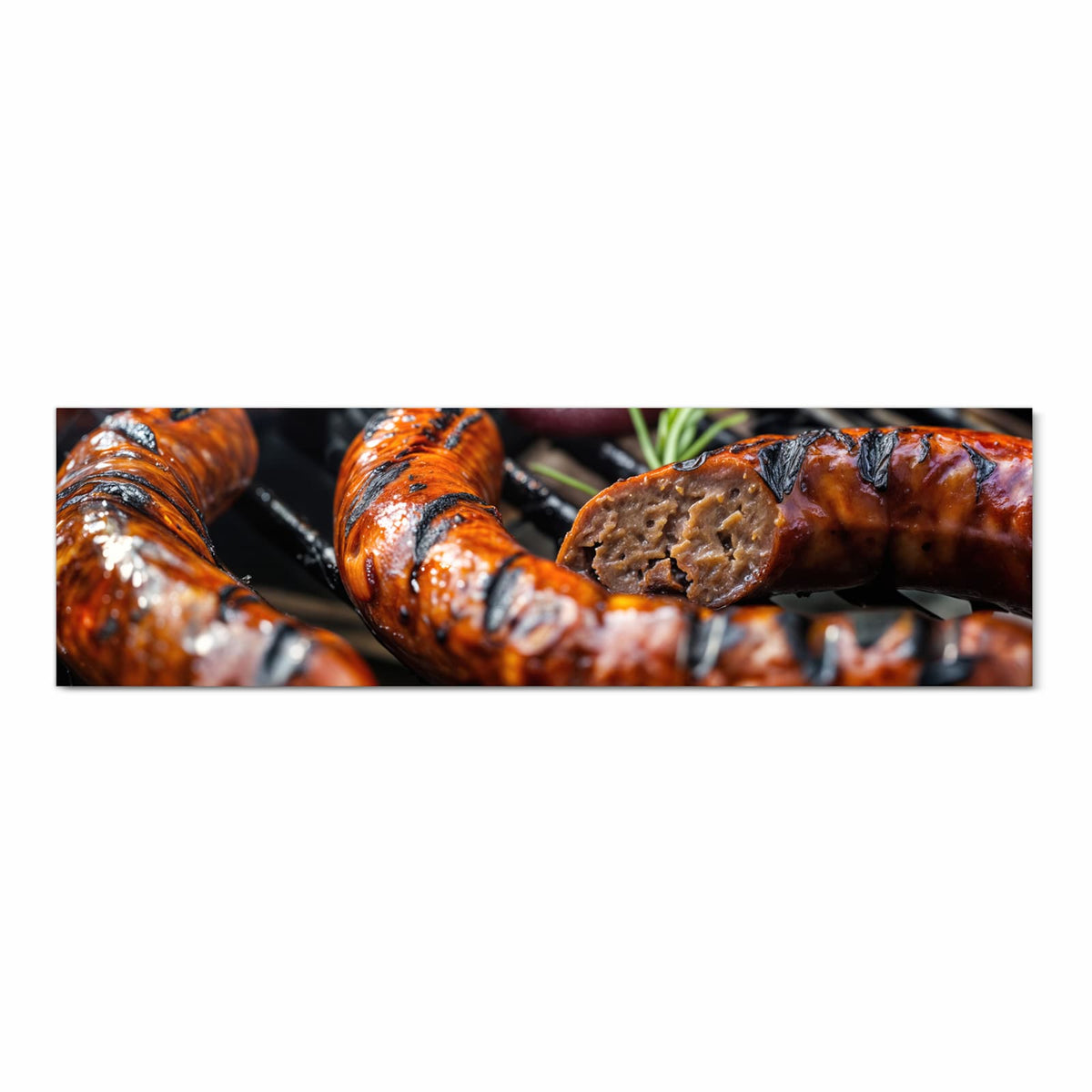 Langlebiger rutschfester Küchenteppich mit Motiv Grillwurst B B Q in Frontansicht