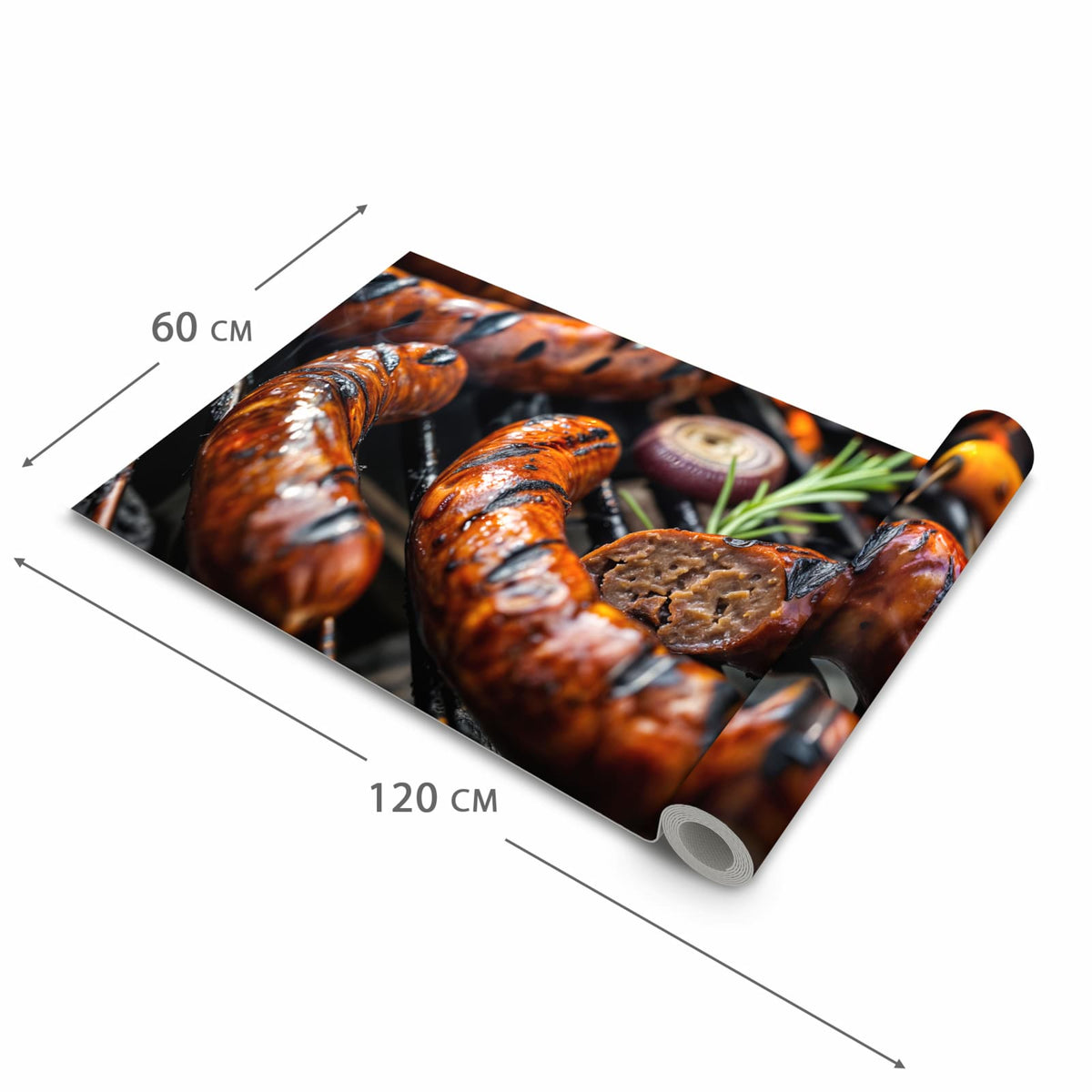 Fleckenresistenter waschbarer Teppich Küche mit Motiv Grillwurst B B Q in der Grösse 60x90 cm