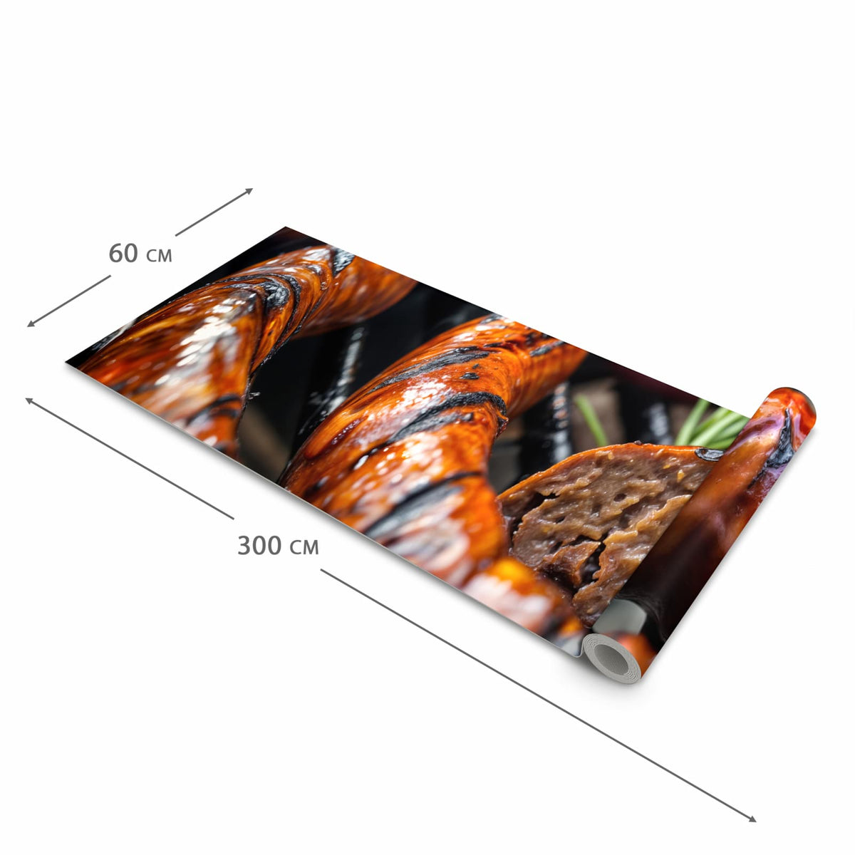 Pflegeleichter waschbarer Küchenläufer mit Motiv Grillwurst B B Q in der Größe 60x90 cm