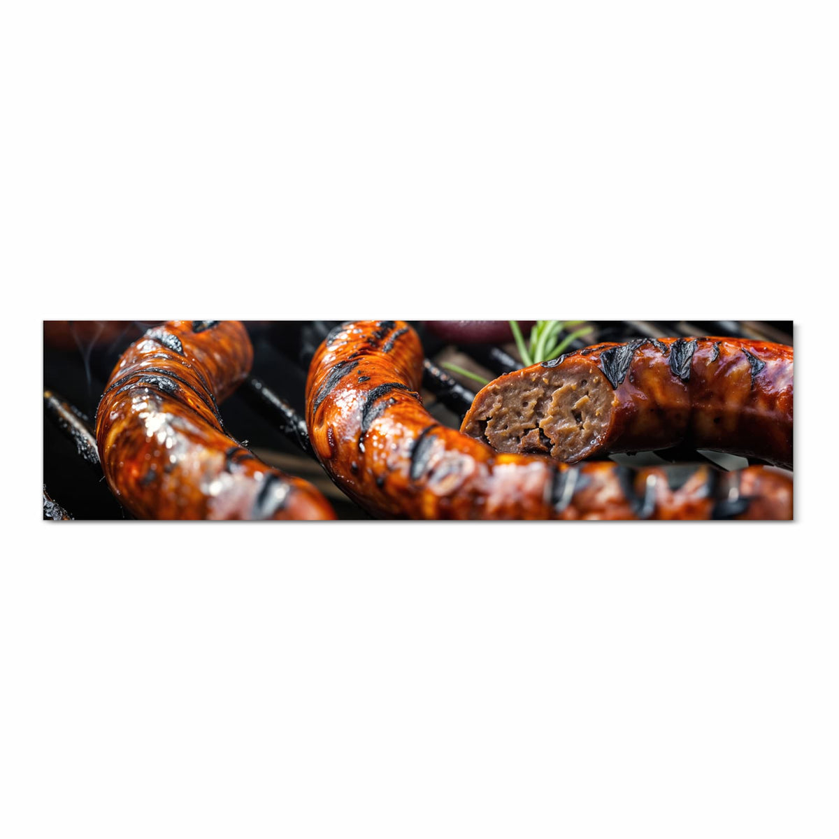 Flacher waschbarer Küchenteppich mit Motiv Grillwurst B B Q in Frontansicht