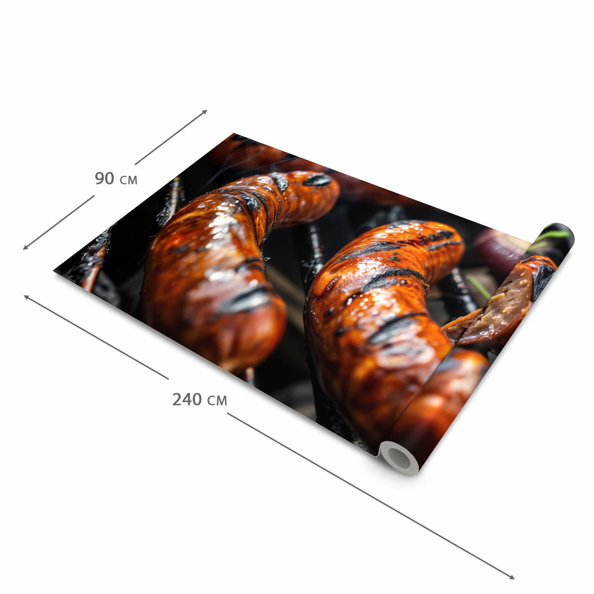 Waschbarer Teppich fürs Esszimmer mit Motiv Grillwurst B B Q in der Größe 60x90 cm