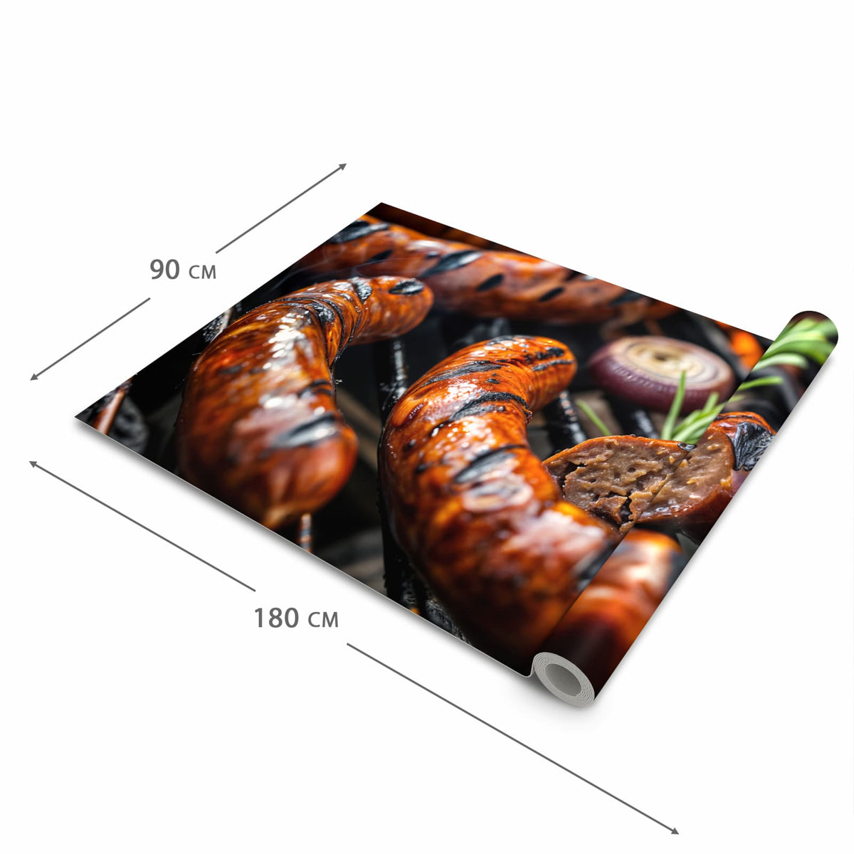 Strapazierfähiger waschbarer Teppich mit Motiv Grillwurst B B Q in der Grösse 60x90 cm