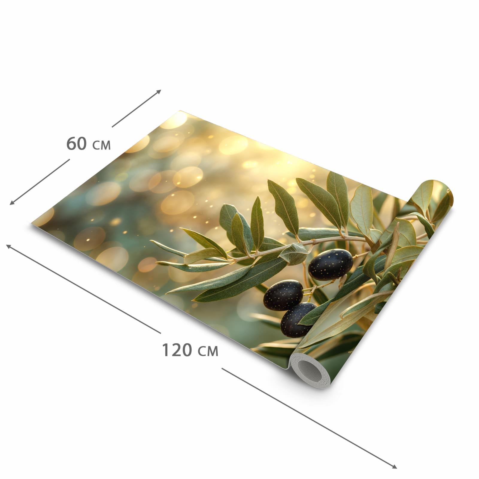 Feuchtigkeitsresistenter Küchenteppich mit Motiv Olivenzweig in der Grösse 60x90 cm