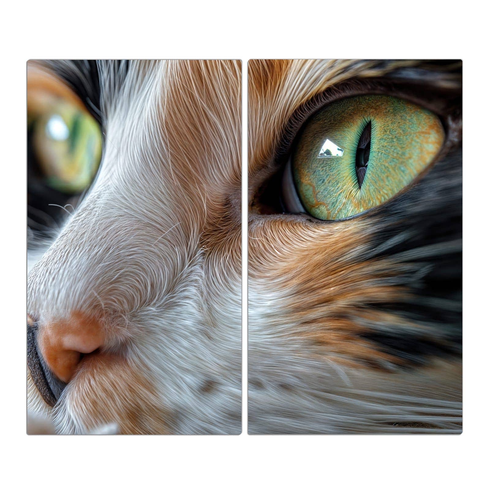 2-teilige Glasabdeckplatte für Ceranfeld mit Grünäugige Katze-Motiv in der Frontansicht