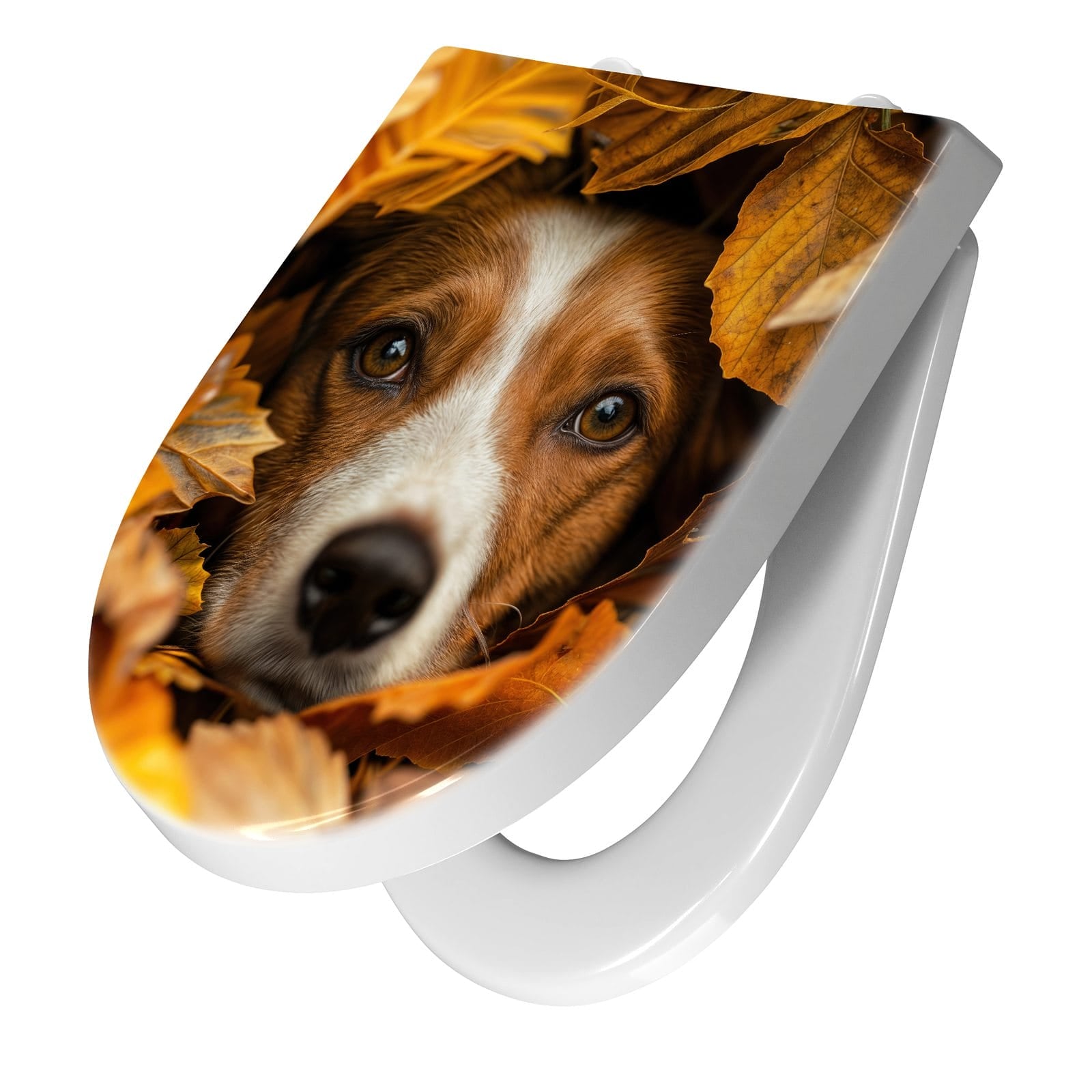 WC-Sitz mit Absenkautomatik Hund im Herbstlaub