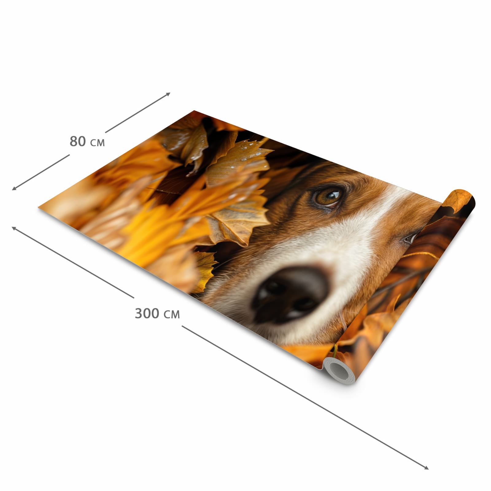 Wasserabweisender rutschfester Küchenteppich mit Motiv Hund im Herbstlaub in der Grösse 60x300 cm