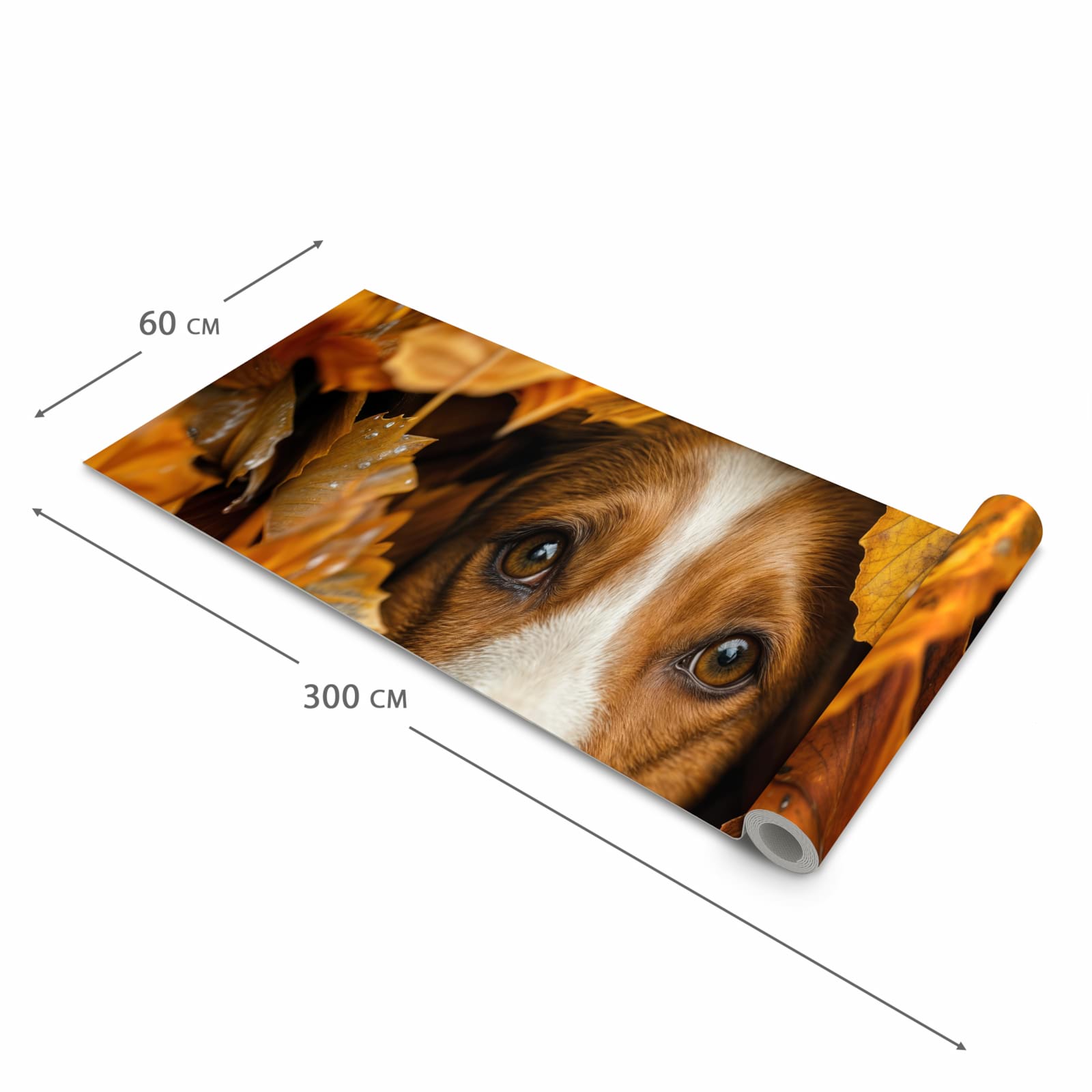 Rutschfester Küchenteppich mit Motiv Hund im Herbstlaub in der Grösse 60x300 cm spart Zeit