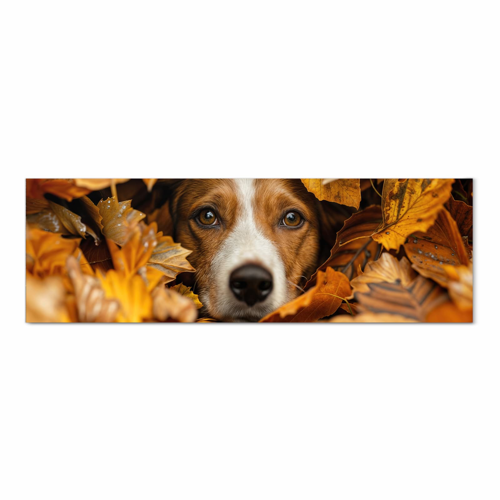 UV-beständiger Teppich für die Küche mit Motiv Hund im Herbstlaub in Frontansicht