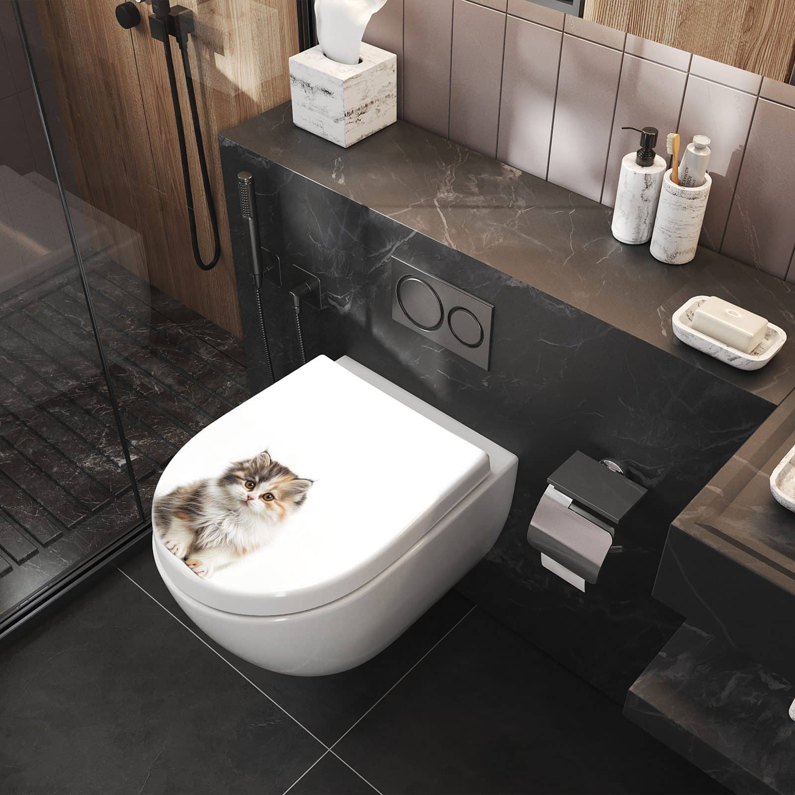 WC-Sitz mit Absenkautomatik Flauschige Katze