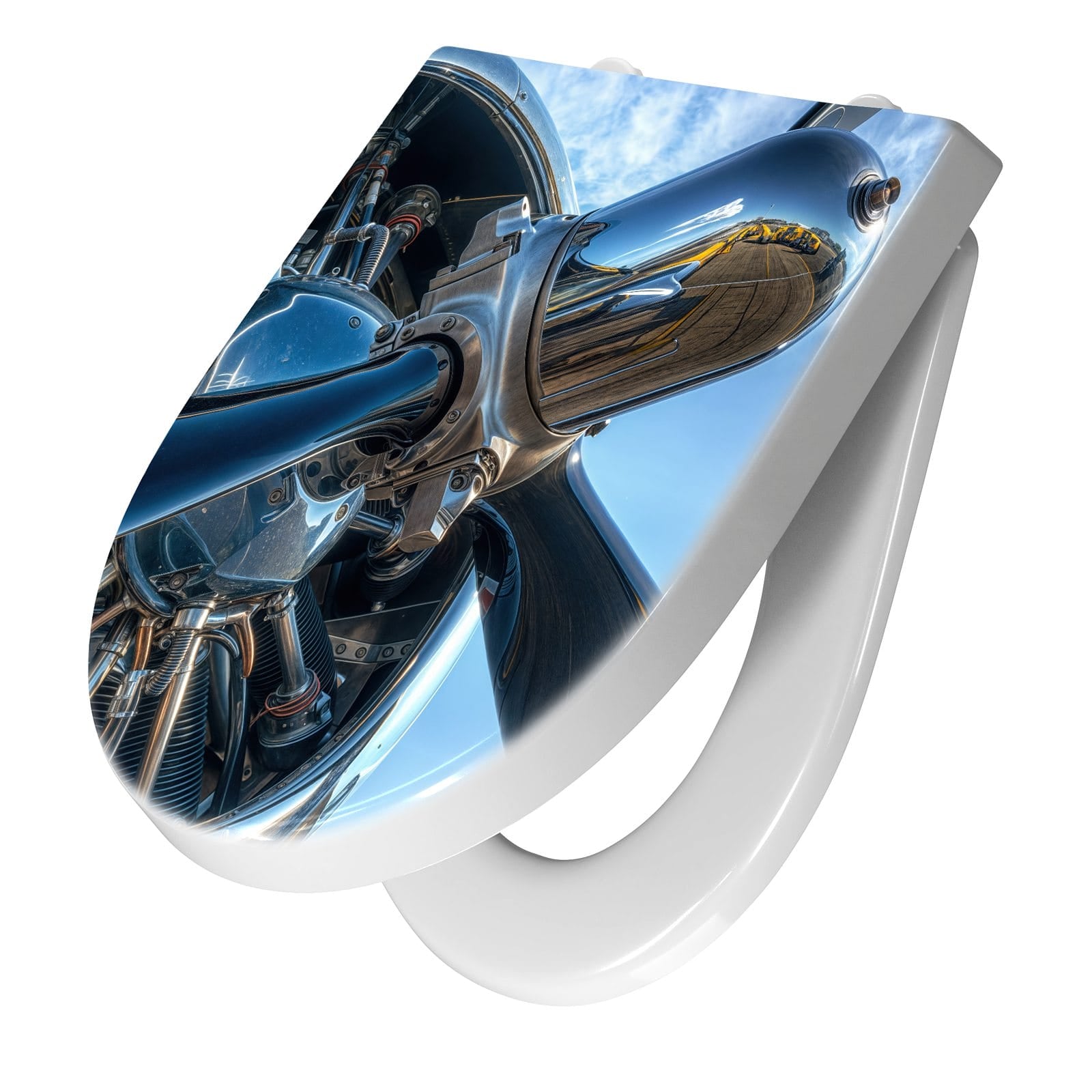 WC-Sitz mit Absenkautomatik Flugzeugmotor