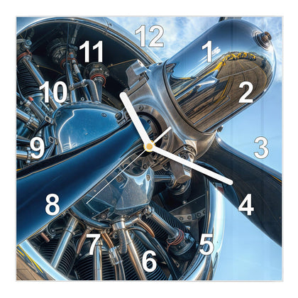 Wanduhr Quadratisch mit dem Motiv Propeller aus Chrom